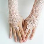 Lace Gloves, Soft Peach Pink Wedding Gloves,..